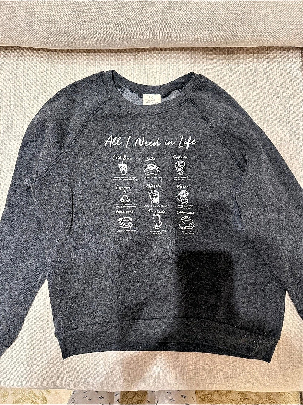 PST Los Angeles Coffee Graphic Gray Sweatshirt size small